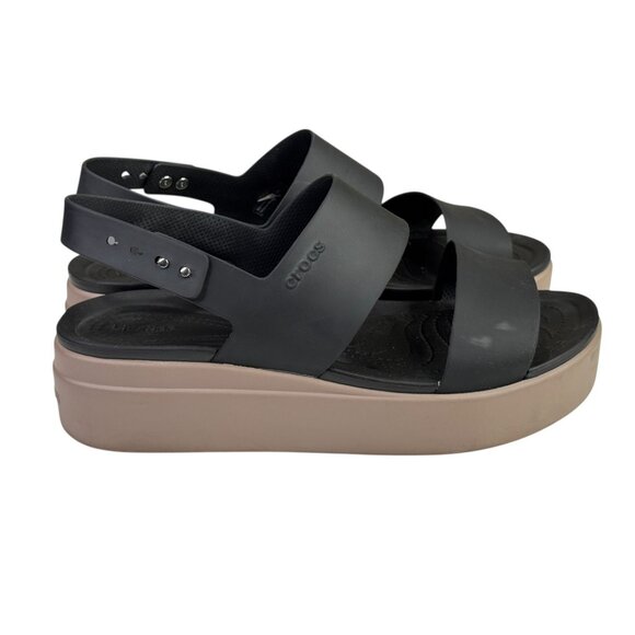 Crocs Brooklyn Low Wedge Sandals Womens 11 Black Tan LiteRide Platform Shoes - Picture 2 of 12